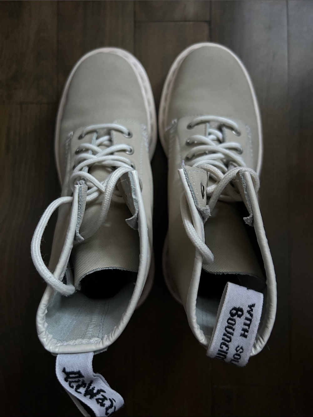 Dr. Martens White High-Top Boots with Script Heel Loop